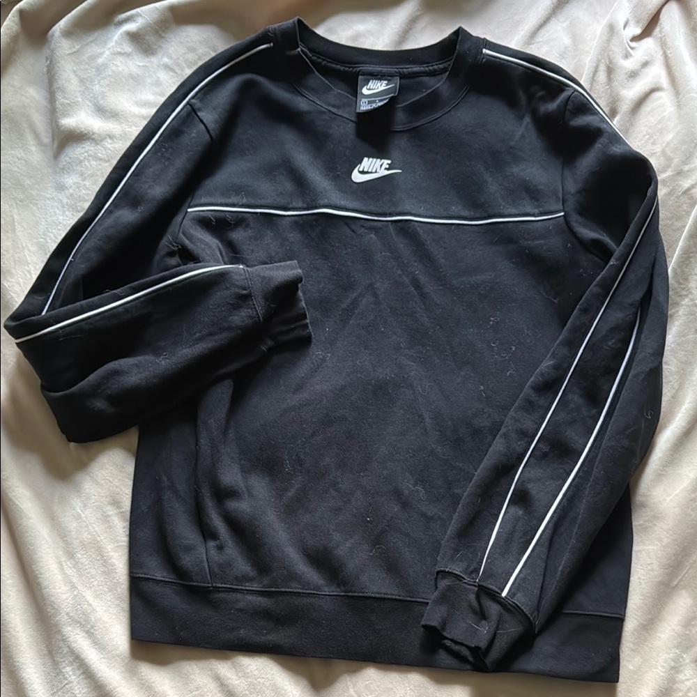 Nike Black Crewneck Sweater with White Stripes